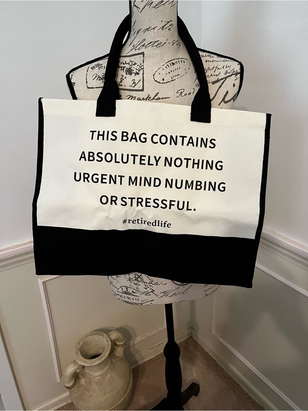 Black & Cream Canvas Tote with Bold Text